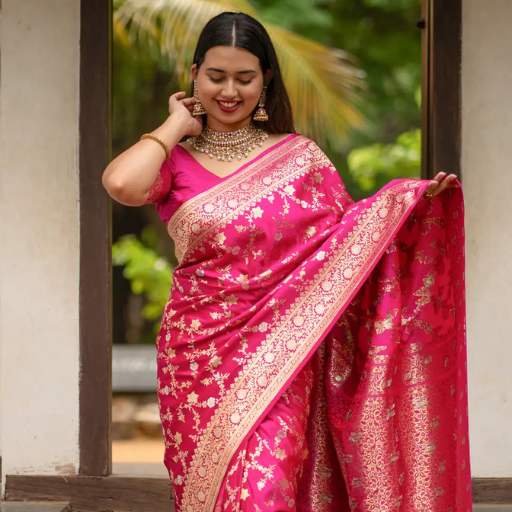 Pink Festive banarasi Saree